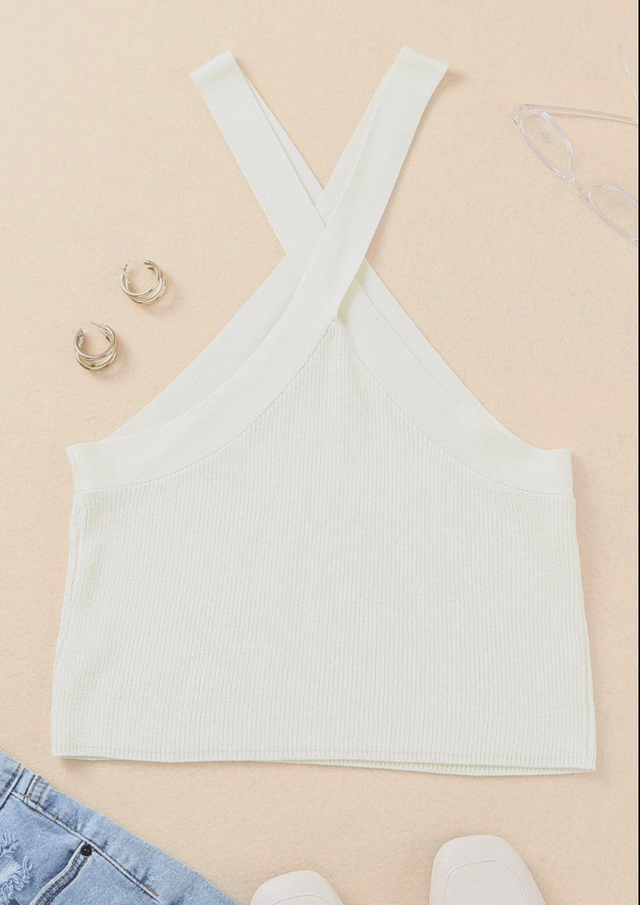 White ribbon Halter Top