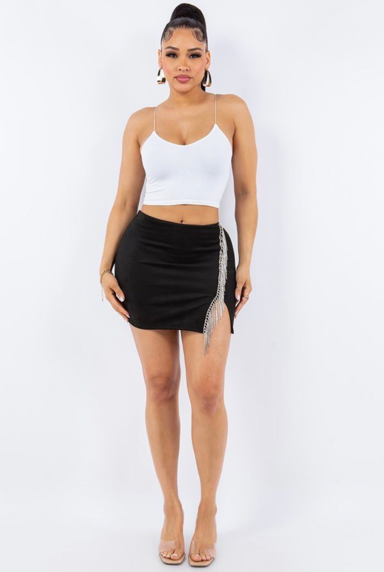 Mini Skirt with Rhinestones Fringe