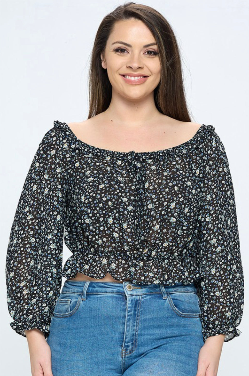 Junior Plus Size Floral Over the shoulder Top