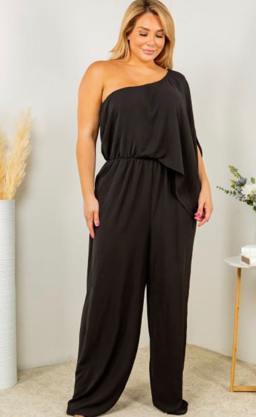 One sleeve plus-size romper