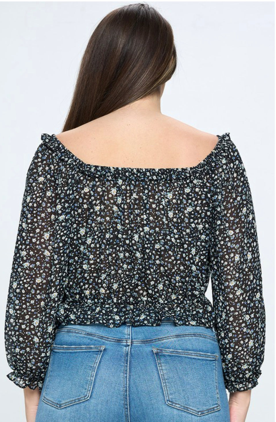 Junior Plus Size Floral Over the shoulder Top