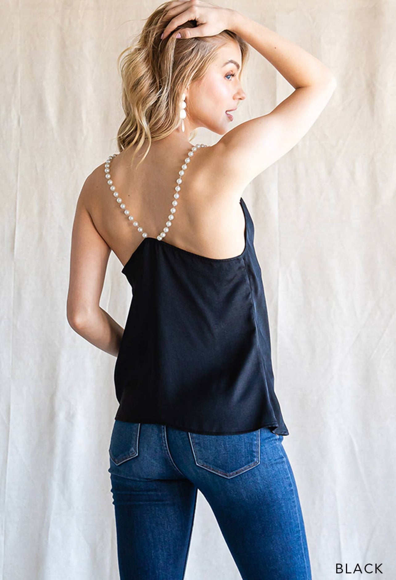 Satin Top W/ Pearl Straps