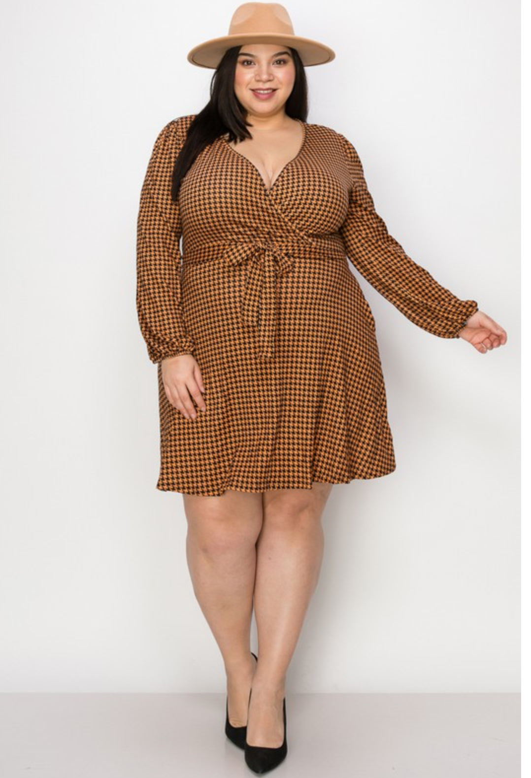 V neck long sleeve print dress W/ Pockets