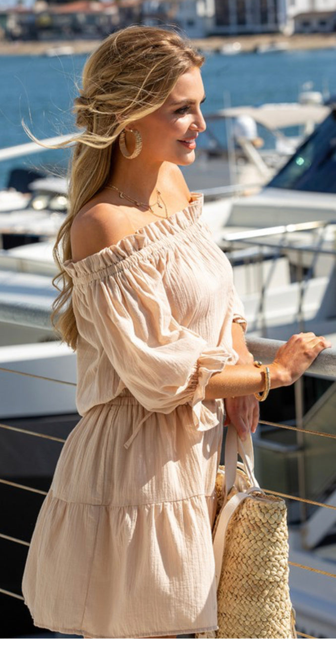 Shoulder 3/4’ Sleeve Cotton Dress