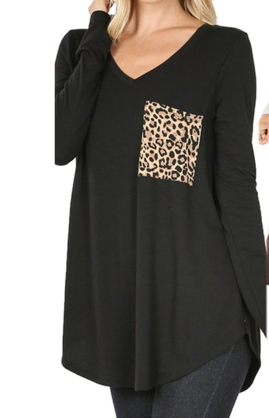 Long Sleeve Top with cheetah pocket print